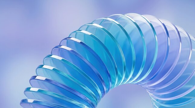 Abstract blue glass spiral form with translucent layers creating a dynamic curving motion against a soft gradient background for modern artistic concept design