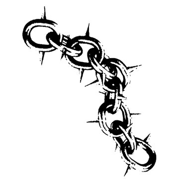 Spiked metal chain links with sharp thorns, punk gothic tattoo design isolated on transparent background texture design