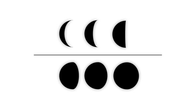 Animated minimalist black and white moon phases progression on white background