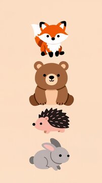 Cute jumping woodland animals loop animation with fox bear hedgehog and bunny