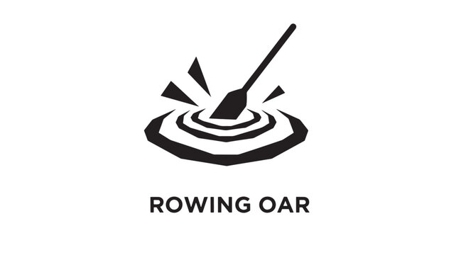 A black icon of a rowing oar creating ripples in the water.