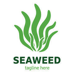 Green seaweed logo with text and tagline on white background icon © designers