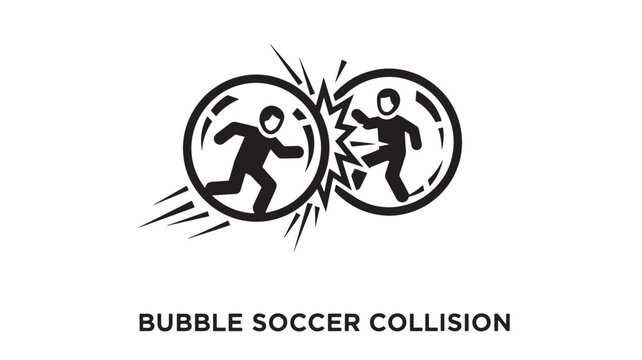 A graphic illustration of two people in bubble soccer suits colliding.