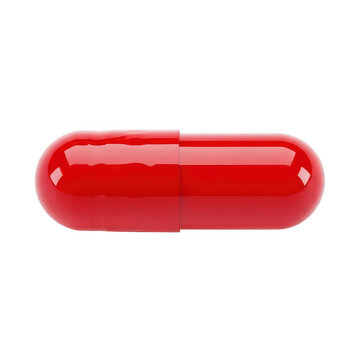 Single red capsule pill with a glossy finish