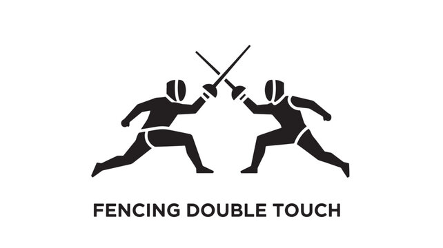 Fencing Double Touch Silhouette Icon; Minimalist Vector Illustration of Two Fencers in Combat for Sports Branding, Club Logos, Athletic Competition, and Martial Arts Design Concepts