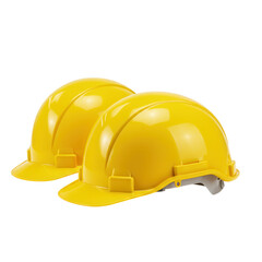 Fototapeta premium Two yellow hard hats safety helmets isolated on transparent background