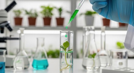 Fototapeta premium plant growth in laboratory with green serum
