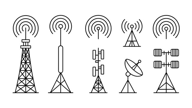 5G tower and wireless signal icon set &ndash; Perfect for telecommunications branding, network apps, or tech documentation.