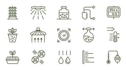 Obraz premium Hydroponic system and grow light icons – Great for indoor gardening guides, vertical farm tech, or ag-tech apps.