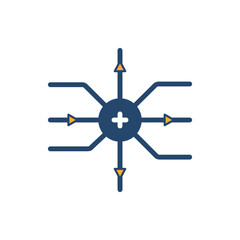 Obraz premium Electric cable node connection icon, multiple wires meeting at a central electrical link point.