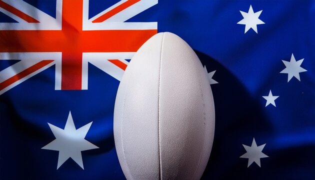 light shining on white rugby ball on australia flag