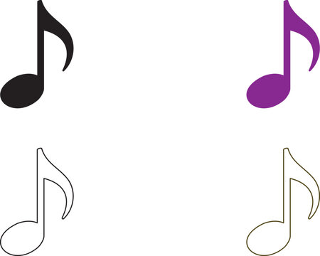 Four eighth note musical symbols in black purple black outline gold