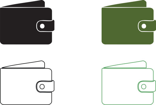 Four wallets in black green and line on white black wallet