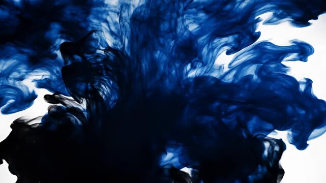 Abstract Dark Blue Ink Cloud Swirling in Water.