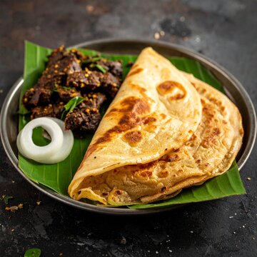 Kerala Porotta with Beef Fry Street Style Food Realistic Photography Authentic Malabar Dish 1:1
