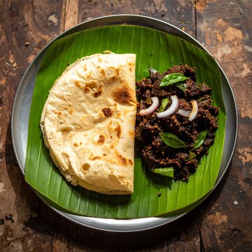 Kerala Porotta with Beef Fry Street Style Food Realistic Photography Authentic Malabar Dish 1:1