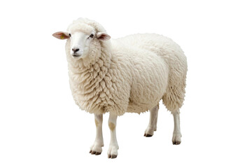 Fototapeta premium A single white sheep stands on a white surface, ready to be used in various contexts