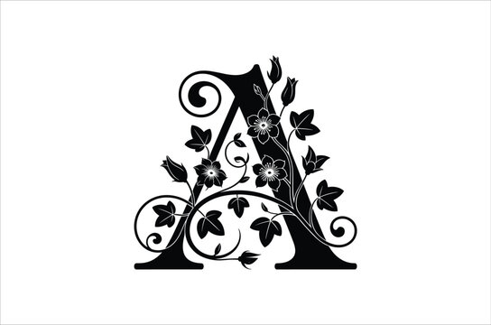 Floral Letter A Monogram Decorative Vector