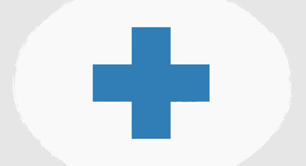 Fototapeta premium Blue cross emblem within a textured white oval symbol of healthcare and assistance