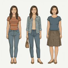 Obraz premium Create a realistic kinds of deferent Women in their 30s_OK! vector art with white background..