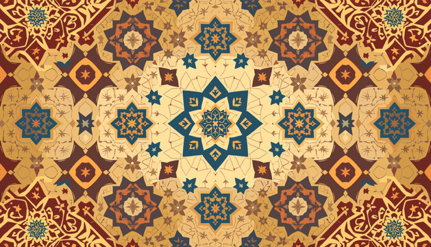 This warm-toned abstract design evokes a sense of intricate detail and cultural richness, ideal for backgrounds, textiles, or representing complex sys