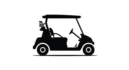 Black silhouette of a golf cart with clubs displayed prominently © Tm Studio