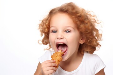 Naklejka premium Girl eating biting food.