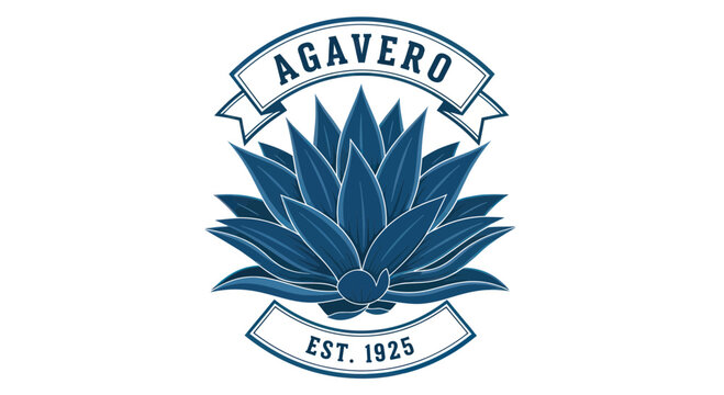Agave plant logo with Est. 1925 banner, blue illustration, graphic design