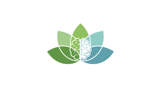 A serene logo depicting the mind and tranquility through the use of a lotus and brain illustration