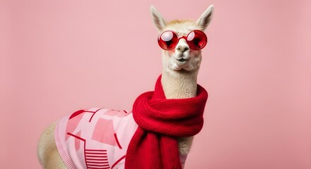 Obraz premium Stylish Alpaca Wearing Sunglasses and a Scarf