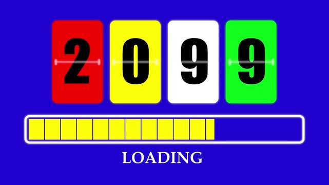 2099 Number Flip Loading Animation with Progress Bar. Futuristic Countdown Background 4K.