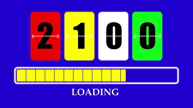 2100 Number Flip Loading Animation with Progress Bar. Futuristic Countdown Background 4K.