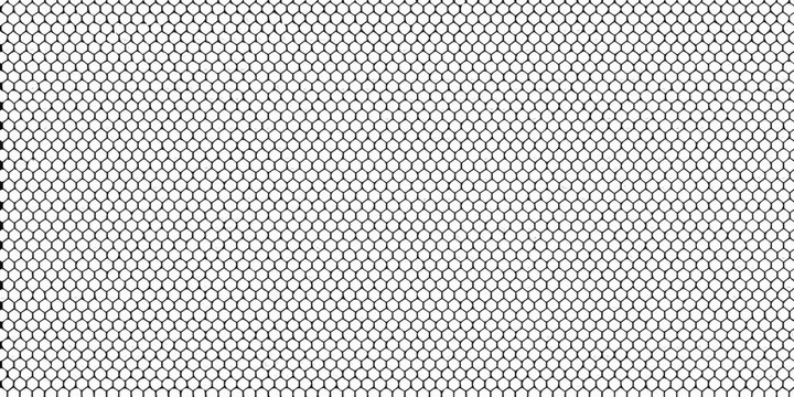 Close up of a black hexagonal grid pattern resembling honeycomb structure