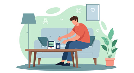 Fototapeta premium Man checking blood sugar level at home, diabetes monitoring concept