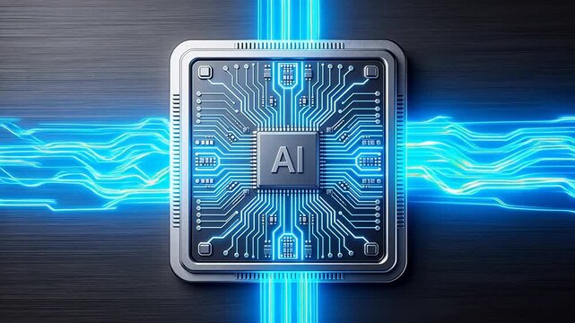 AI chip with glowing circuitry