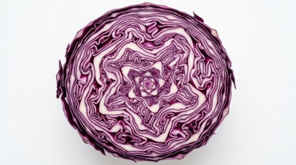 Obraz premium Vibrant cross-section of a red cabbage, showcasing intricate patterns.