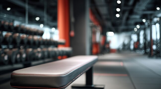 Leather weight bench in modern gym interior with blurred background