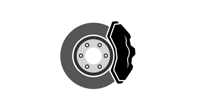 Automotive brake mechanism illustration featuring a wheel and caliper assembly isolated