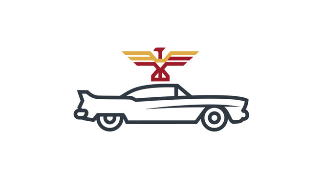 Classic Car Emblem with Soaring Phoenix Icon Depicting a Vintage Automobile Concept
