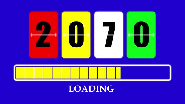 2070 Number Flip Loading Animation with Progress Bar. Futuristic Countdown Background 4K.