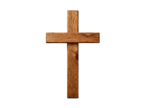 A simple wooden cross on a clean white background