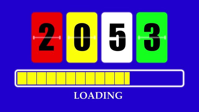 2053 Number Flip Loading Animation with Progress Bar. Futuristic Countdown Background 4K.