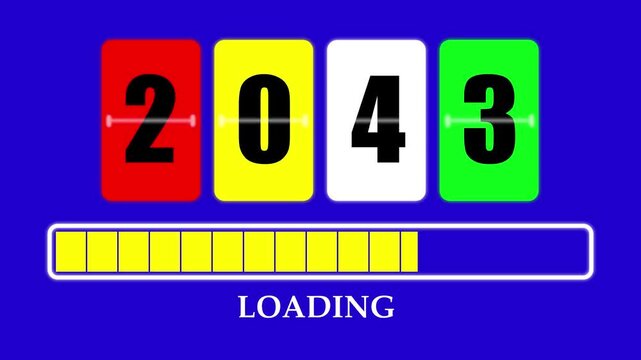 2043 Number Flip Loading Animation with Progress Bar. Futuristic Countdown Background 4K.