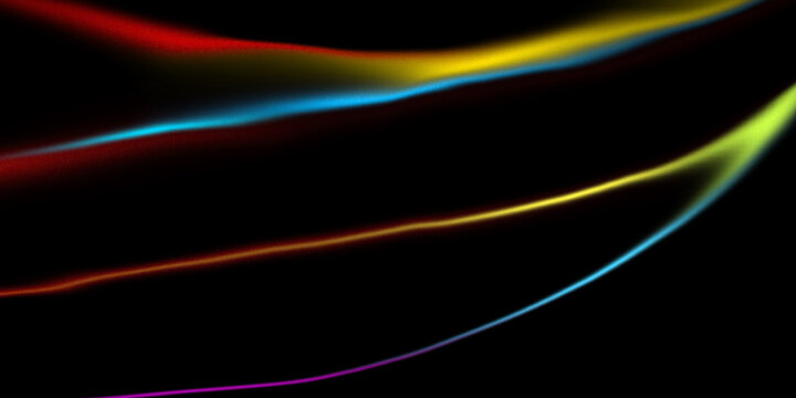 Abstract glowing light trails on black background, ethereal energy flow, futuristic digital art, vibrant colors, vibrant streaks, smooth gradients, dynamic movement, artistic representation, light pai