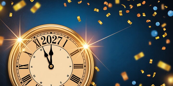 Golden Clock Striking Midnight for New Year 2027 0065