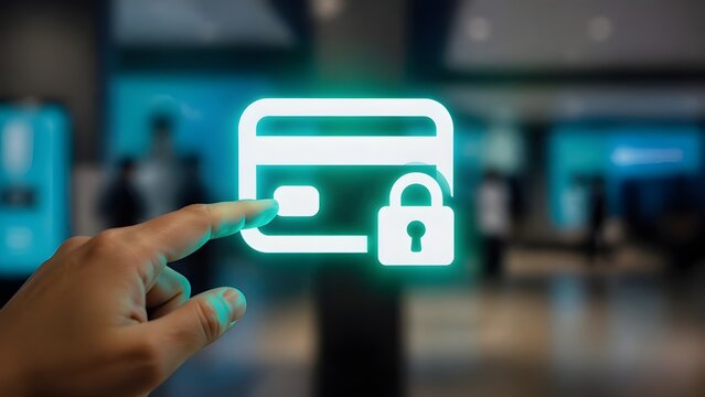 Secure online payment and electronic transaction with locked credit card icon