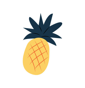 Pineapple drawn in a childish hand-drawn style, vector illustration on a white background