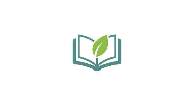 Minimalist logo depicting a book with a leaf, symbolizing environmental education