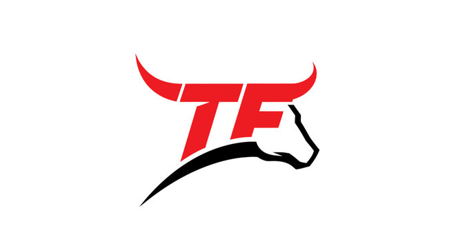 Abstract red bull head logo with tf initials on white background