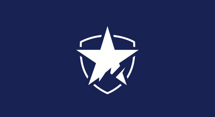 Fototapeta premium Abstract star and shield emblem on navy blue background for design elements